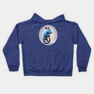 Blue baby rhino unicycling Kids Hoodie